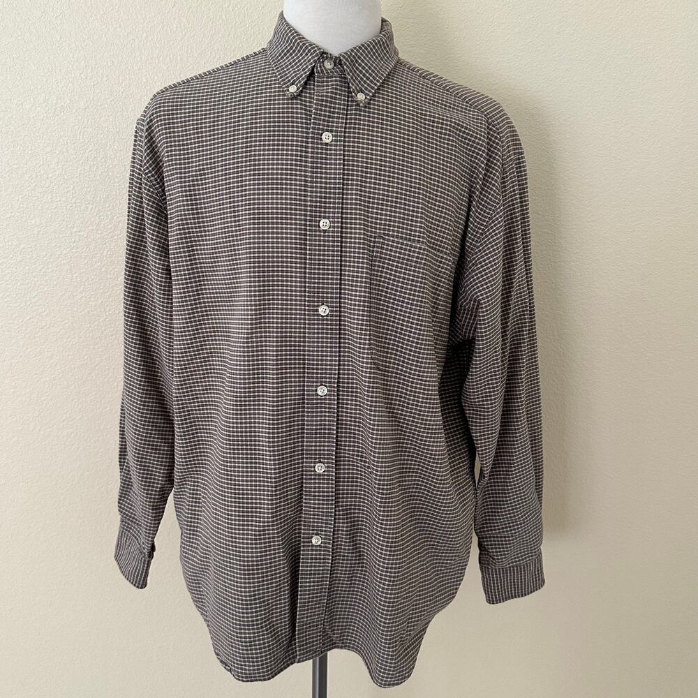 Eddie Bauer Men Brown Plaid  Button Down Shirt Size L
